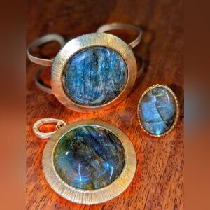 ITALIAN Veronese Sterling Silver Cuff Ring Pendant Jewelry Set